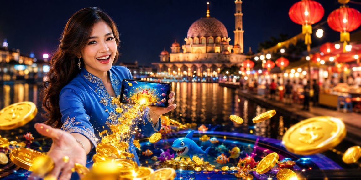 Pengguna wanita berbaju kurung di Putrajaya menikmati permainan pancing melalui aplikasi lk12